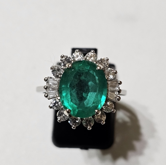 Genuine Emeraldine Quartz & White Zircon Ring Platinum over 925!! ✨️ Siz… - Picture 8 of 12